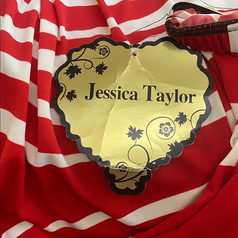NWT Jessica Taylor Red and White Dress with black & silver embellishment. Small - Picture 10 of 11